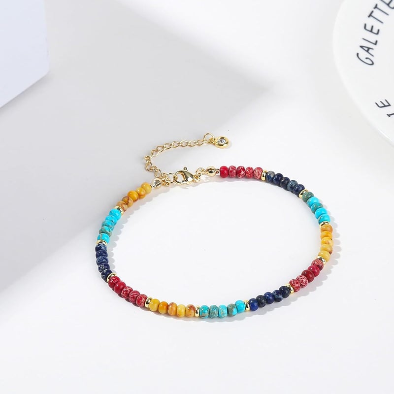 Wremily Natural Stone Beaded Anklets Bracelets for Women Handmade Beaded Anklet Bracelet Waterproof Boho Beads Ankle Bracelet Adjustable Summer Jewelry - Image 5